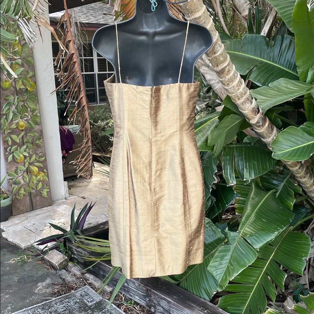 vintage metallic, gold bronze, slubbed, silk sheath dress - Picture 3 of 8